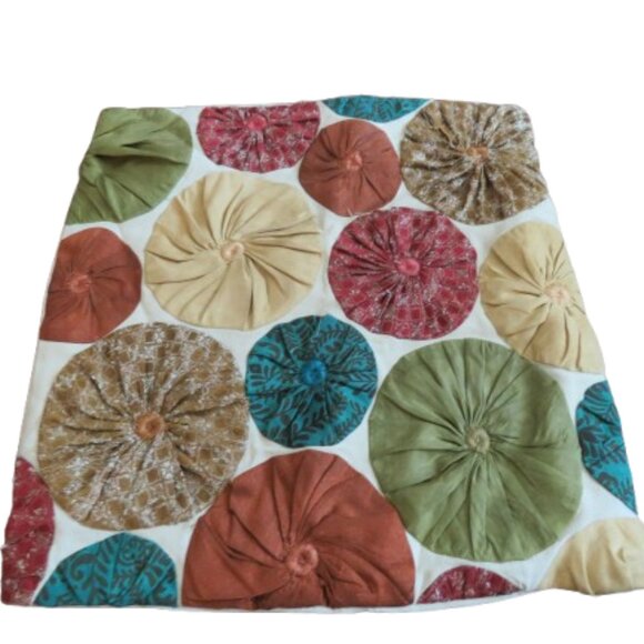 PIER 1 IMPORTS Cotton Silk Applique Patchwork Circle Decor Throw Pillow Sham - Picture 1 of 14